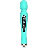 Cordless Massager with LCD Display, Personal Massager for Pain Relief, Powerful 12 Vibrating Massage Wand, Blue