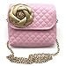 Elesa Miracle Kids Girl Quilted Leather Crossbody Handbag Purse, Chain Bag Little Girl Metal Chain Strap Bag (Pink with Gold Flower)