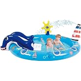 Inflatable Kiddie Pool with Slide and Sprinkler,Kids Pool for Outdoor Play | Marine Life Toddler Pool,Water Game Play Center,80" x 60" x 25"