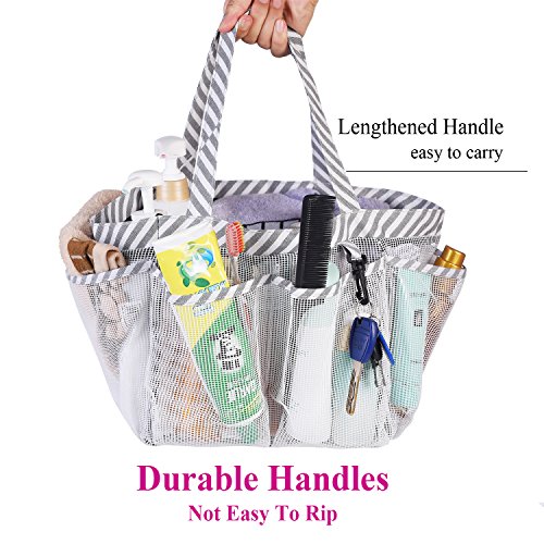 Haundry Mesh Shower Caddy Tote, White College Dorm Bathroom Tote with 8