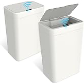 Naisu 2 Pack 4 Gal Bathroom Trash Can with Lid,Automatic Garbage Can with Touchless and Sealed Design,Slim Motion Sensor Waterproof Plastic Trash Bin Suitable for Bedrooms,Bathrooms,Kitchens,(White