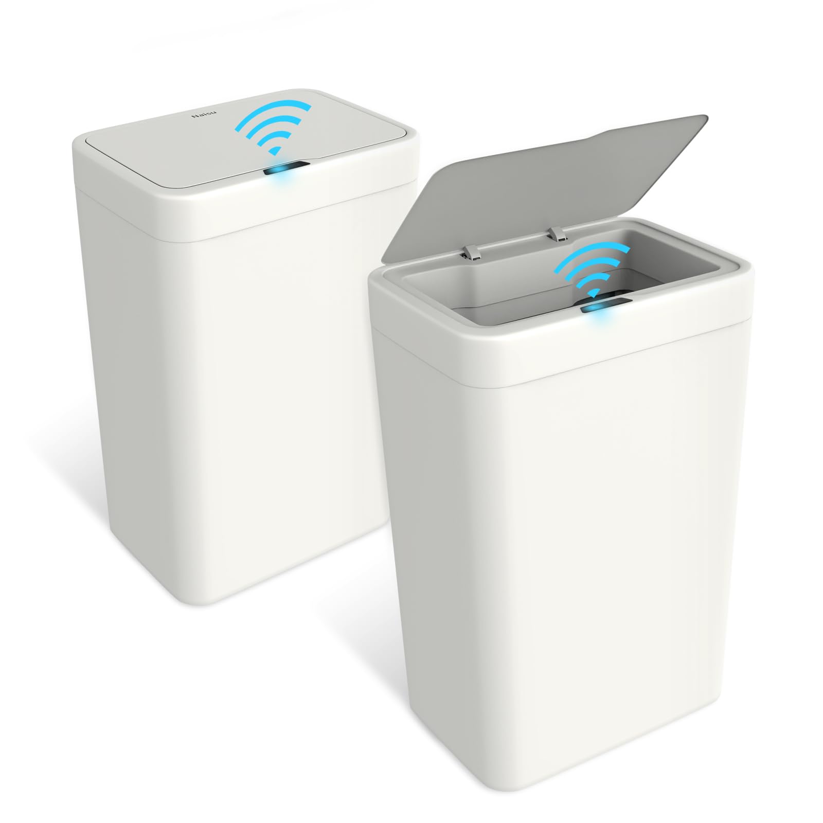 Photo 1 of *** only one *** Naisu 2 Pack 4 Gal Bathroom Trash Can with Lid,Automatic Garbage Can with Touchless and Sealed Design,Slim Motion Sensor Waterproof Plastic Trash Bin Suitable for Bedrooms,Bathrooms,Kitchens,(White