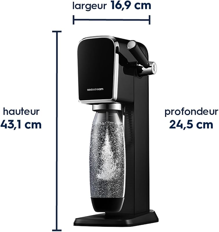 ART Machine à Soda | 1 Bouteille 1L + Cylindre 60L | Noire