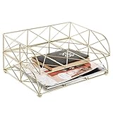 MyGift 2-Tier Geometric Light Gold-Tone Metal Desktop Stacked Letter Tray