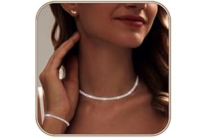 LULII Tennis Necklace Bracelet for Women, Dainty Sterling Sliver Choker Necklace Crystal Link Bracelet Stud Earrings for Wome