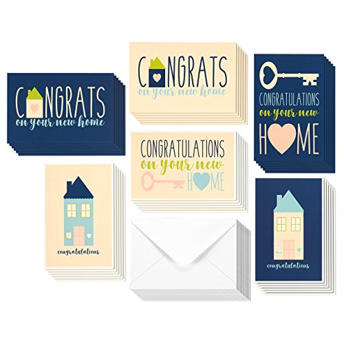 36 Pack House Warming Congratulations On Your New Home Greeting Cards, 6 Unique Style Designs, Bulk Box Set Variety Assortment, Envelopes Included, 4 x 6 Inches