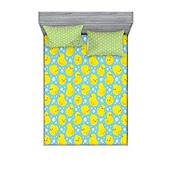 Ambesonne Rubber Duck Fitted Sheet & Pillow Sham