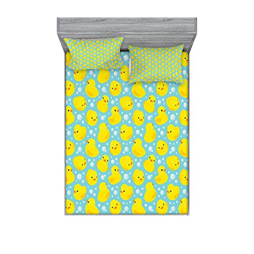 Ambesonne Rubber Duck Fitted Sheet & Pillow Sham