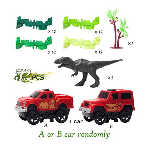 image for COGO MAN Dinosaur Track Race Car Toys, 52 PCS Flexible Train Track Ele