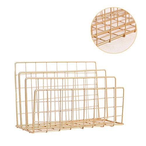 Fovolat | Nordic Style Grid Wrought Iron Newspapers and Periodicals Rack Book Magazine File Storage Rack for Home Office