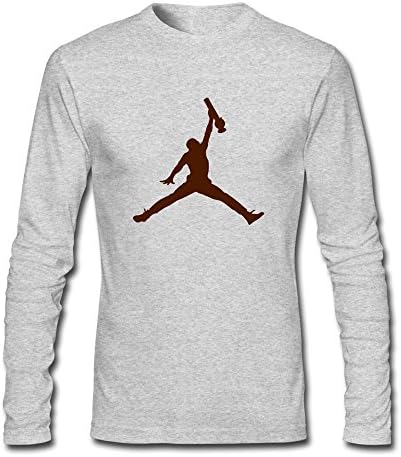 Jordan Logo With Bong Instead Of Ball Men's 100% Cotton Long Sleeve T-Shirt Gray Size XL