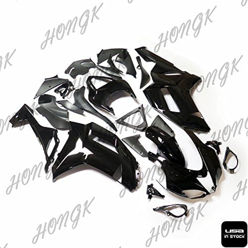 HONGK- njection Molding Fairing Bodykit Compatible with Kawasaki 2007-2008 ZX-6R ZX600 Gloss Black [B071XG4YRQ]