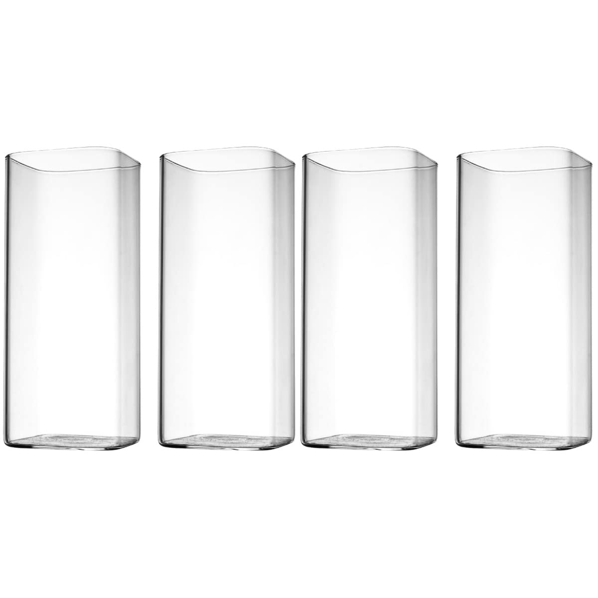 YARNOW 4Pcs Square Tall Glass Cups Set Clear Drinking Glassware for Water Juice Milk Cocktail Household Tabletop Beverage Tumbler