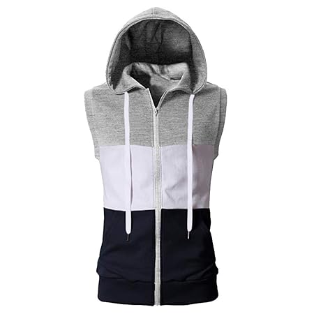 Yooshen Herren Kapuzenpullover Hoodie Patchwork Kapuzen Ärmellos Weste Muskelshirt Sport Fitness Bodybuilding Stringer Tankto