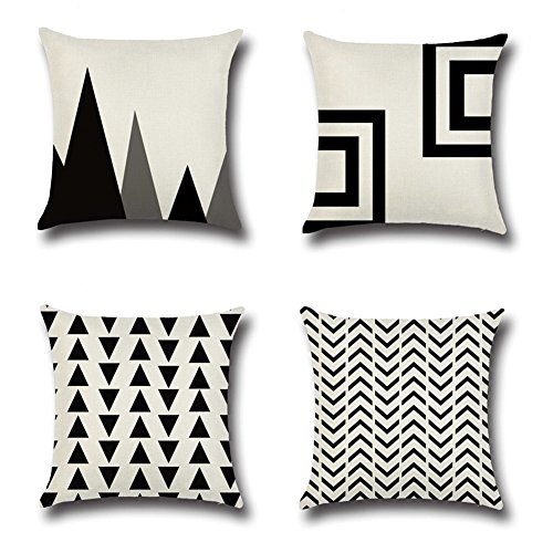 E-Livingstyle Geometric 4-Pack Cotton Linen Decorative Pillowcovers Sofa Home Decoration Design Throw Pillow Cases Square Cushion Covers