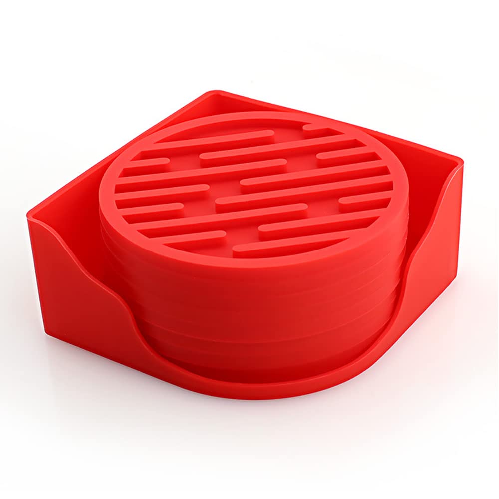 10cm/3.94inch Round Coasters Set Silicone Rubber Coaster Cup Pad Mat Anti-scald Non-Slip for Daily Home/Bar Coffee Tea Drink Use Insulate&protect furniture Coffee Beer Mug WineGlass Bottle (Red, 8)