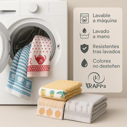 KRAPPS - 100% Cotton Kitchen Towels Made in Portugal - Cotton Kitchen Towels, Terry Cotton Kitchen Cloths, Kitchen Towels