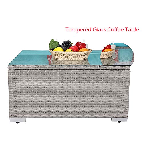 Do4U Patio Furniture Set 6-Piece Outdoor Lawn Backyard Poolside All Weather PE Wicker Rattan Steel Frame Sectional Cushioned Seat Sofa Conversation Set (Gray-Turquoise)