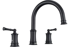 HANGORO Matte Black Roman Tub Faucet, Antique Bathtub Faucet Set 3 Hole, High Flow Bath Tub Faucet 12-16 inch Widespread, Solid Brass Tub Filler 2 Handle 360° Swivel Spout Rough-in Valve(B2307-BK)