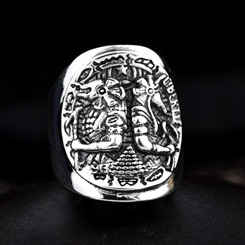 Dixinla Rings Adjustable， S925 Sterling Silver Man Personality Punk Ancient Egyptian Anubis Traveller Coin Ring Jewelry Gift for Family or Friends