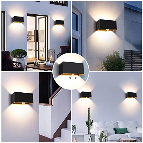 Kingwen Set of 4 Outdoor LED Wall Lights with Sensor 20W Black | Aluminium Wall Lamp, 3000K, 2000lm, 0-120° Adjustable Angle, Class F, for Indoor and Outdoor Use