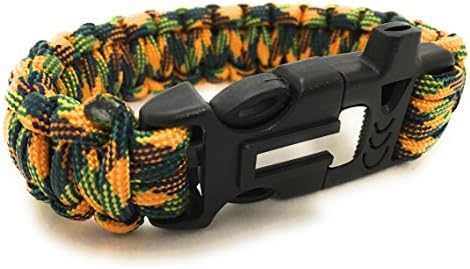 Paracord Survival Gear Bracelet, With Flint Fire Starter and Whistle for Emergencies, Cool Colors That Look Great. (Green Camo)