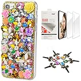 STENES Bling Case Compatible with iPhone 7 Plus/iPhone 8 Plus - Stylish - 3D Handmade [Sparkle Series] Butterfly Rose Flowers Design Cover with Screen Protector [2 Pack] - Yellow