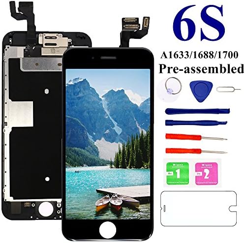 Nroech LCD Screen Replacement for iPhone 6S (Black) with 3D Touch, Full Assembly with Front Camera, Ear Speaker and Light/Proximity sensor, Repair Tools and Free Screen Protector Included.