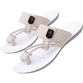 GORGLITTER Men's Leather Sandals Slides Beach Round Flip Flops Slippers | Comfortable Slip On Outdoor Cushion Walking Sandals