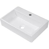 Logmey 20 Inch Wall Mount Bathroom Sink White Porcelain Ceramic | 20"x14" Wall Mounted Sinks Rectangle ADA Compliant Ceramic Bathroom Sinks Floating Vanity Sink for Lavatory Room Basin
