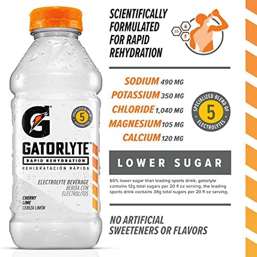 GATORLYTE RAPID REHYDRATION ELECTROLYTE BEVERAGE, CHERRY LIME, 20 OZ BOTTLES (PACK OF 12)