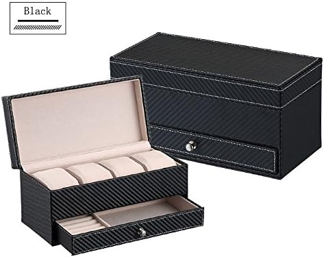 Yunan Double-Layer Watch Box 4 Slots Women's Men's Organizer Jewelry Display Case Textured Leather