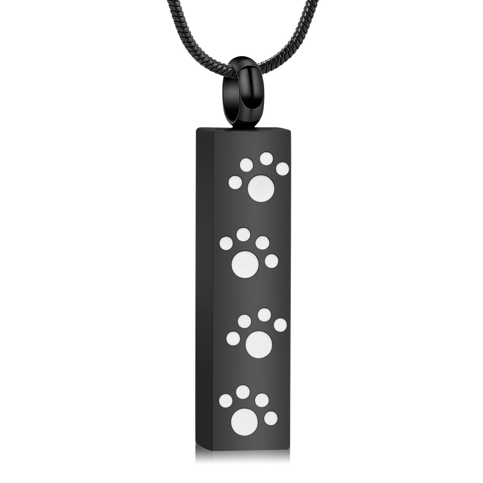 QGJNSGC Paw Print Urn Necklace for Ashes Pet Ashes Necklace Cremation Jewelry Memorial Pendant for Dog Cat Ashes Keepsake Locket Jewellery for Men for Women (Black)