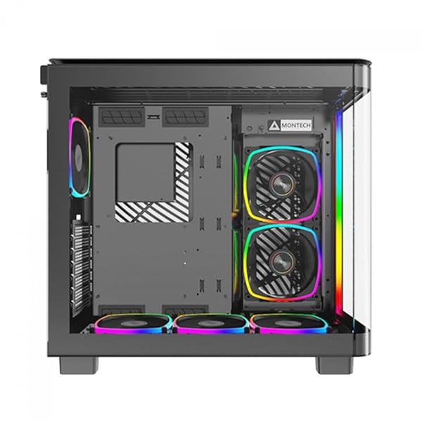 MONTECH KING 95 PRO DUAL-CHAMBER ATX MID-TOWER PC GAMING CASE, HIGH-AIRFLOW, TOOLLESS PANELS, STURDY CURVED TEMPERED GLASS FRONT, 6 ARGB PWM FAN PRE-INSTALLED WITH FAN HUB, BLACK