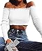 PRETTODAY Women's Sexy Off Shoulder Crop Tops 10 Colors Summer Long Sleeves Casual Slim Tees White Small
