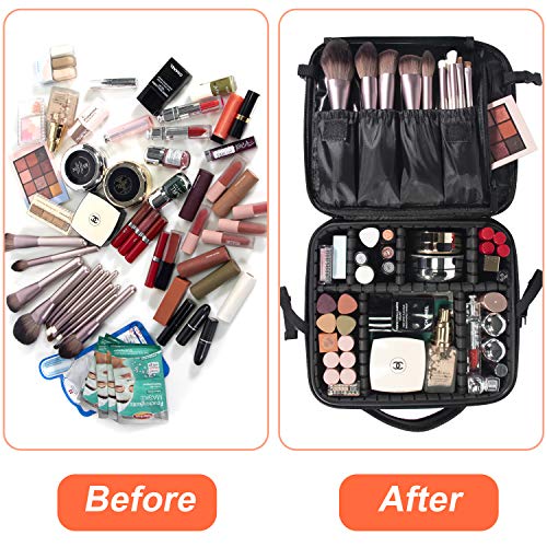 Makeup Bag,WDLHQC Travel Makeup Organizers and Storage Case,Portable Make up Bag Organizer Cosmetic Train (Black) - Thumbnail 5