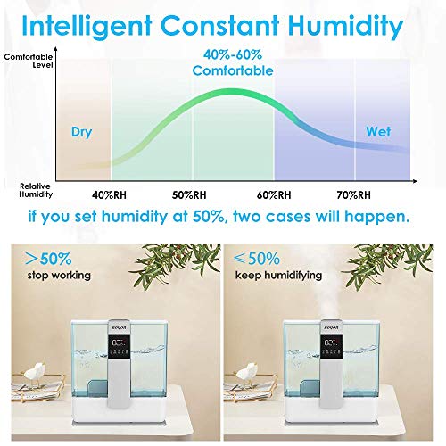 BOYON Cool Mist Humidifier 5L, Top Fill Humidifier with Humidistat, Remote Control, 3 Mist Settings and Auto Shut-Off, Humidifier for Large Room, Quiet Operation, Easy to Clean
