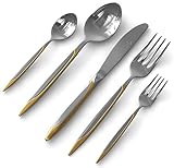 CLEARANCE fimicc Flatware Set with 24K Gold Plated 18/10 Stainless Steel - Elegant Silverware set of 20 Pieces - Cutlery Set Service for 4
