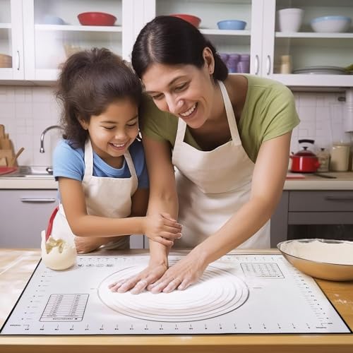 SAEIV Silicone Baking Mat 70 x 50 cm Silicone Baking Mat Non Slip Non Stick Measuring Mat for Fondant Pastry Pizza Baking Mat BPA Free (Black + 3