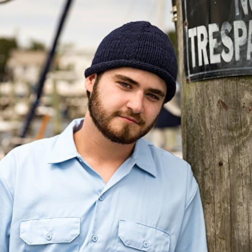 Wool Beanie Hat with Rolled Edge Navy Blue Sailors Watch Cap