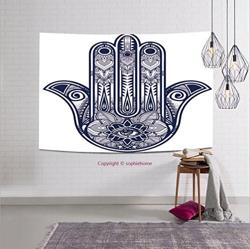 sophiehome-302995076 Elegant ornate hand drawn Hamsa Hand of Fatima. Good luck amulet in Indian Arabic Jewish cultures. Vintage st tapestry wall hanging magical thinking tapestry 59W x 39.3L Inches