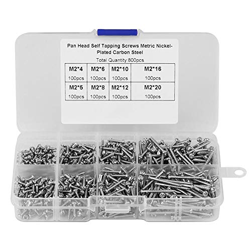 1600PCS Pan Head Chip Board Screws, 2mm Self-tapping Screws Assorted Self Tapping Screws Diameter Screws Fastener with Sharp Threads Design for Cuting Soft Metal Sheet Plastic or Wood