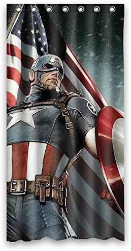 JIUDUIDDODO Coustom Durable Marvel Superhero Captain America and Flag Comic Waterproof Polyester Fabric Soft Shower Curtain Size 36"x72"