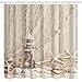 BROSHAN Beige Fabric Shower Curtains, Modern Fishing Net Seashell Marine Beach Theme Bath Curtain, Nautical Fabric Bathroom Accessories Set with Hooks