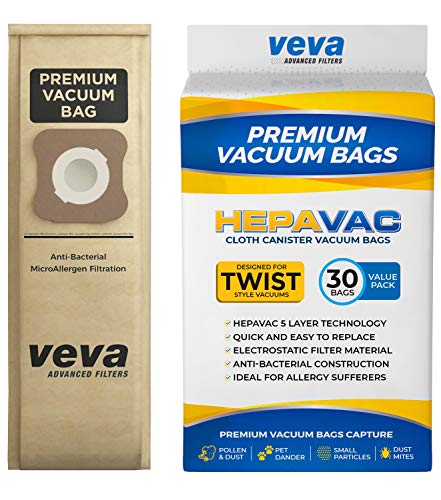 VEVA 30 Pack Premium SuperVAC Vacuum Bags Style G Paper Bag Compatible Kirby Micron Magic Twist Replacement Type G, Heritage II, Legend II, Ultimate G & Diamond; G3, G4, G5, G6, G7, Gsix