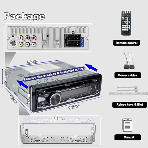 Alondy Car Radio Bluetooth USB CD/DVD Player, 1 DIN Radio RDS FM AM MP3 SD AUX Hands-Free