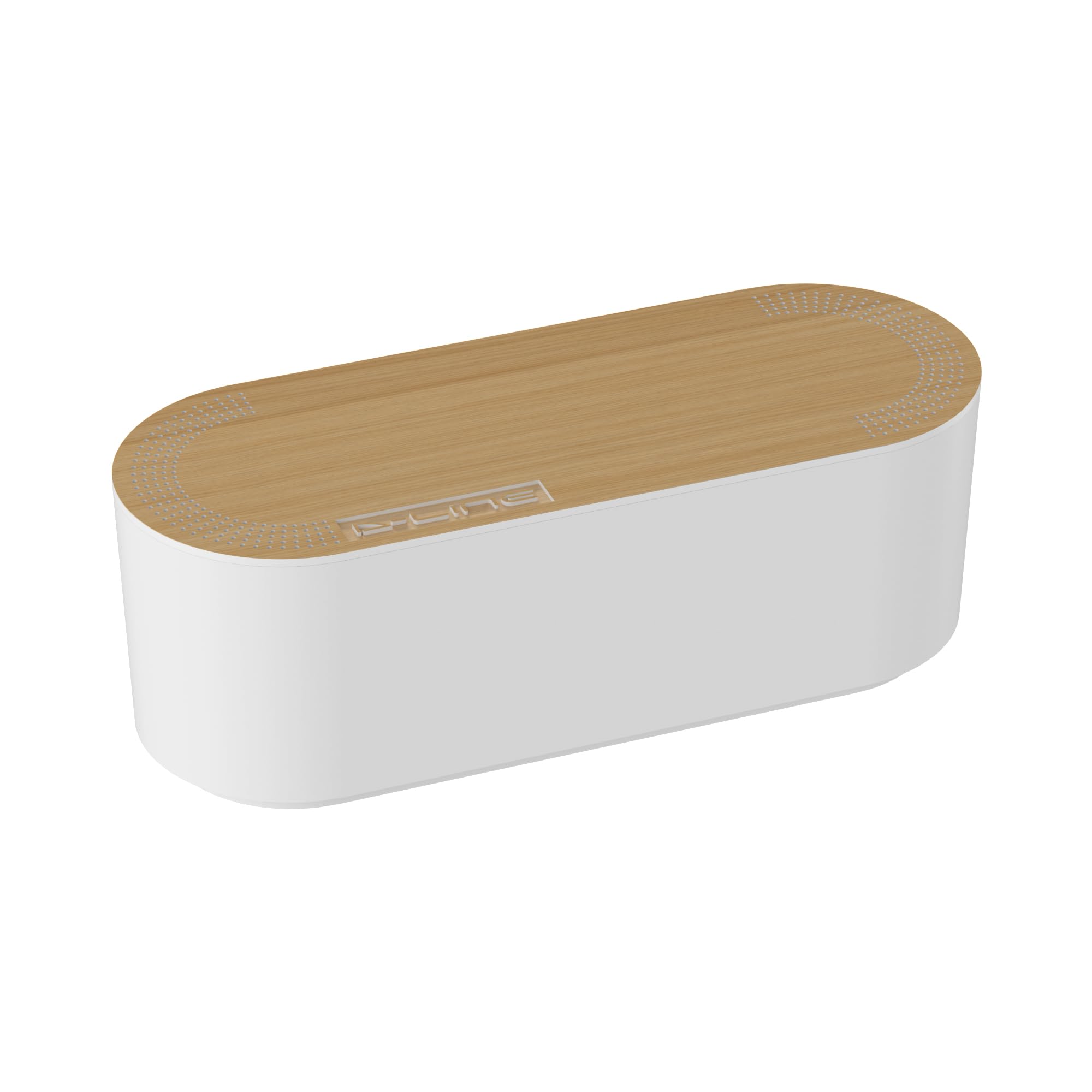 D-Line Cable Tidy Box, Hide Extension Blocks, Desk Cable Management, Organise TV Cables - 325mm (L) x 125mm (W) 115mm (H) - Small, White with Wood-Effect Lid