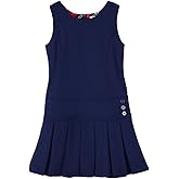 Bienzoe Girls School Uniform Jumper: Stretch Fit Pleated Hem Kids Sleeveless Dress