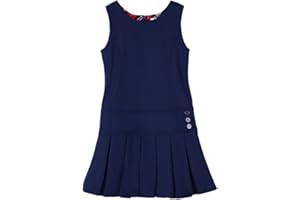 Bienzoe Girls School Uniform Jumper: Stretch Fit Pleated Hem Kids Sleeveless Dress