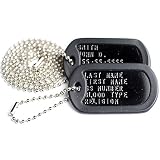 GoTags Personalized Military Dog Tags, Custom US Military ID Tag Necklace Set with 2 Tags, Steel Ball Chain and Tag Silencers, Tags in Stainless Steel, Black, Blue, Green, Gold, Pink, Purple, or Red